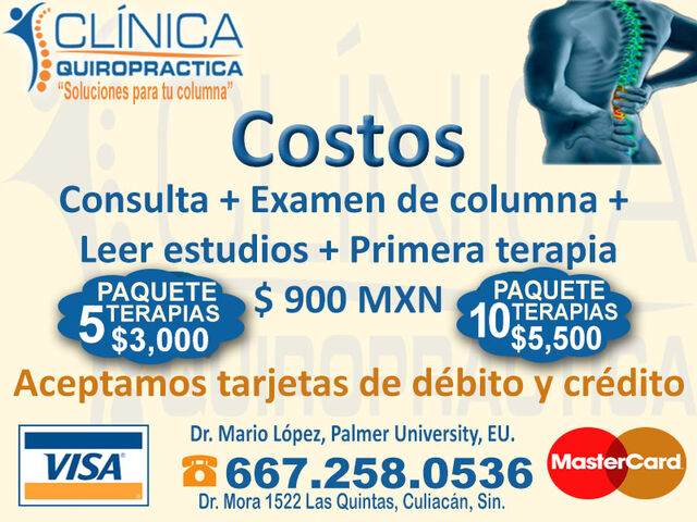 Costos de la terapia Quiropractica en Culiacan